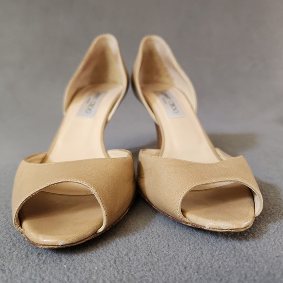 JIMMY CHOO Patent Peep Toe Heel Pumps Size 38.5 Designer Closet Basics Shoes - Picture 6 of 16